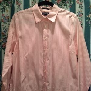 Lands' End No-Iron Pinpoint Oxford in pink stripe